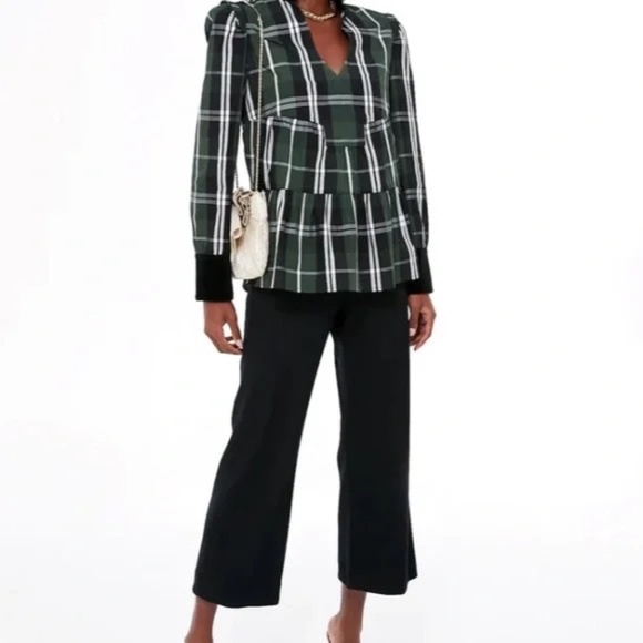 Tuckernuck Green and Black Plaid V-Neck Blouse - Picture 2 of 11